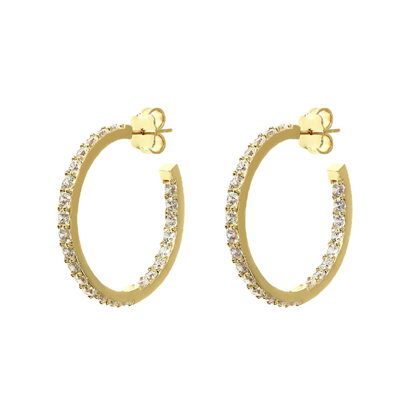 Large Golden Hoop Earrings with Cubic Zirconia