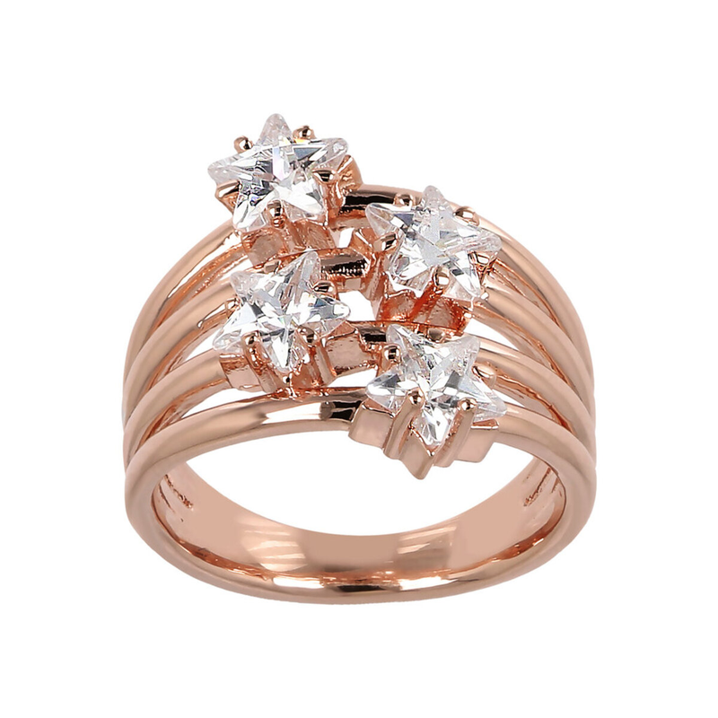 Multi-strand Ring with Cubic Zirconia Stars