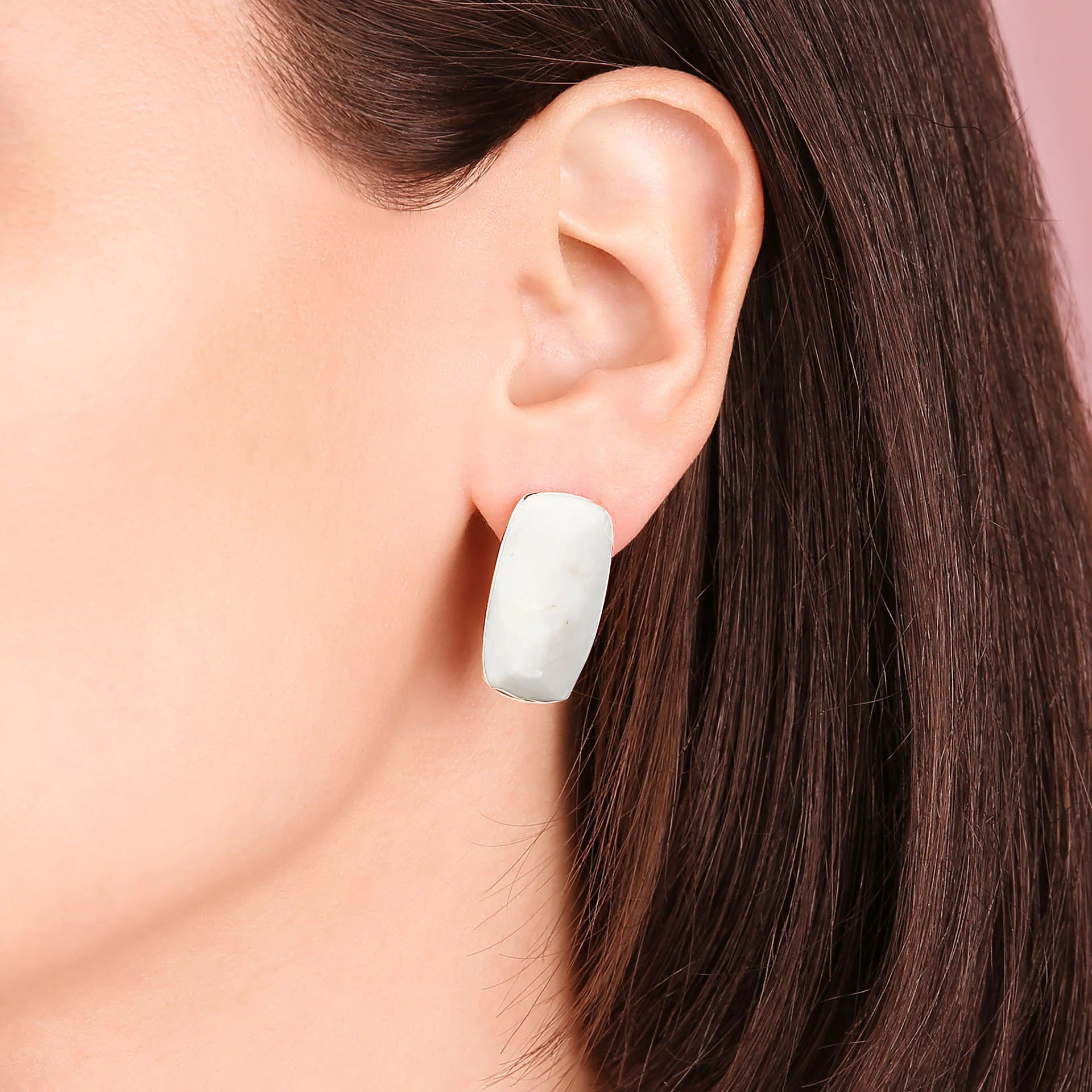 Orecchini a Lobo con Pietra Naturale Rettangolare