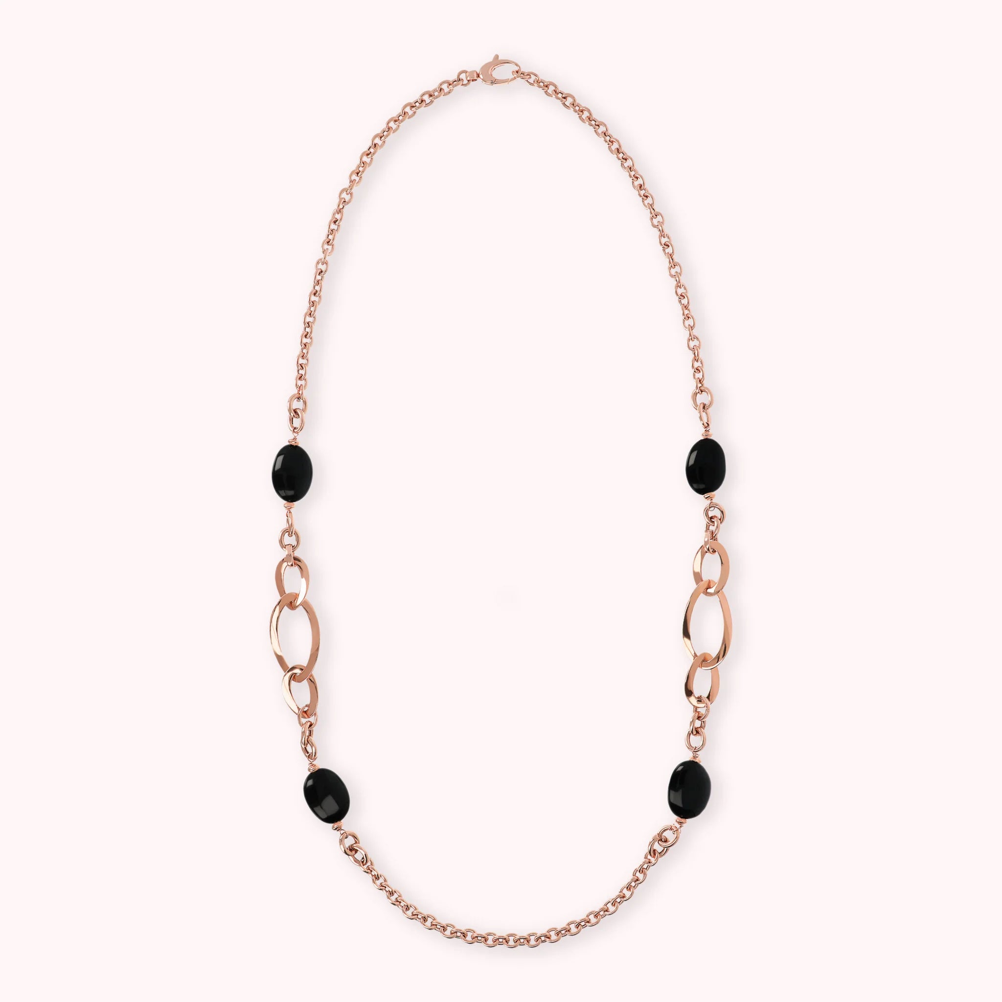 Collana Lunga Catena Rolo con Maglie Grumetta e Pietre Naturali