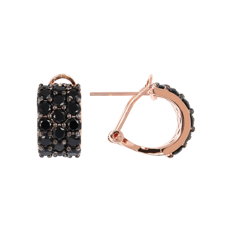 Hoop Earrings with Pavé in Black Spinel or Cubic Zirconia