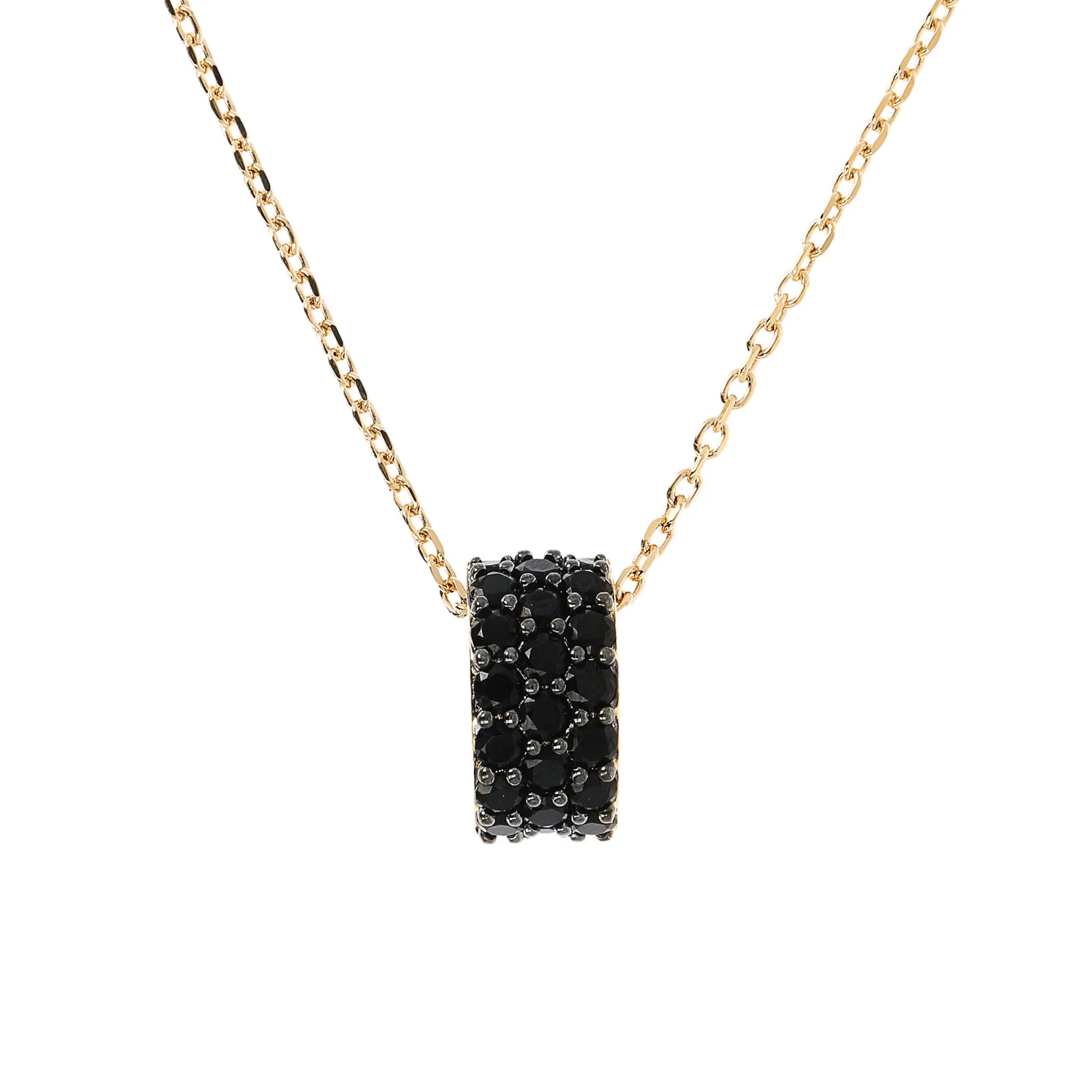 Collana Golden Catena Forzatina con Pendente Pavé in Spinello Nero o Cubic Zirconia