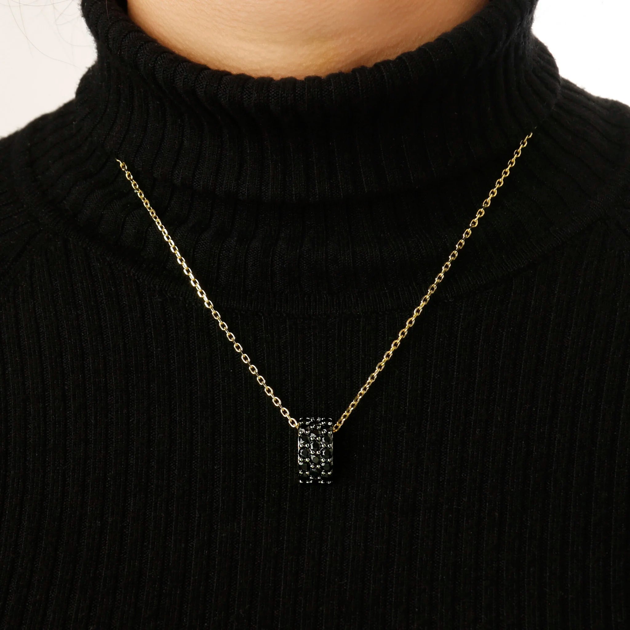 Collana Golden Catena Forzatina con Pendente Pavé in Spinello Nero o Cubic Zirconia