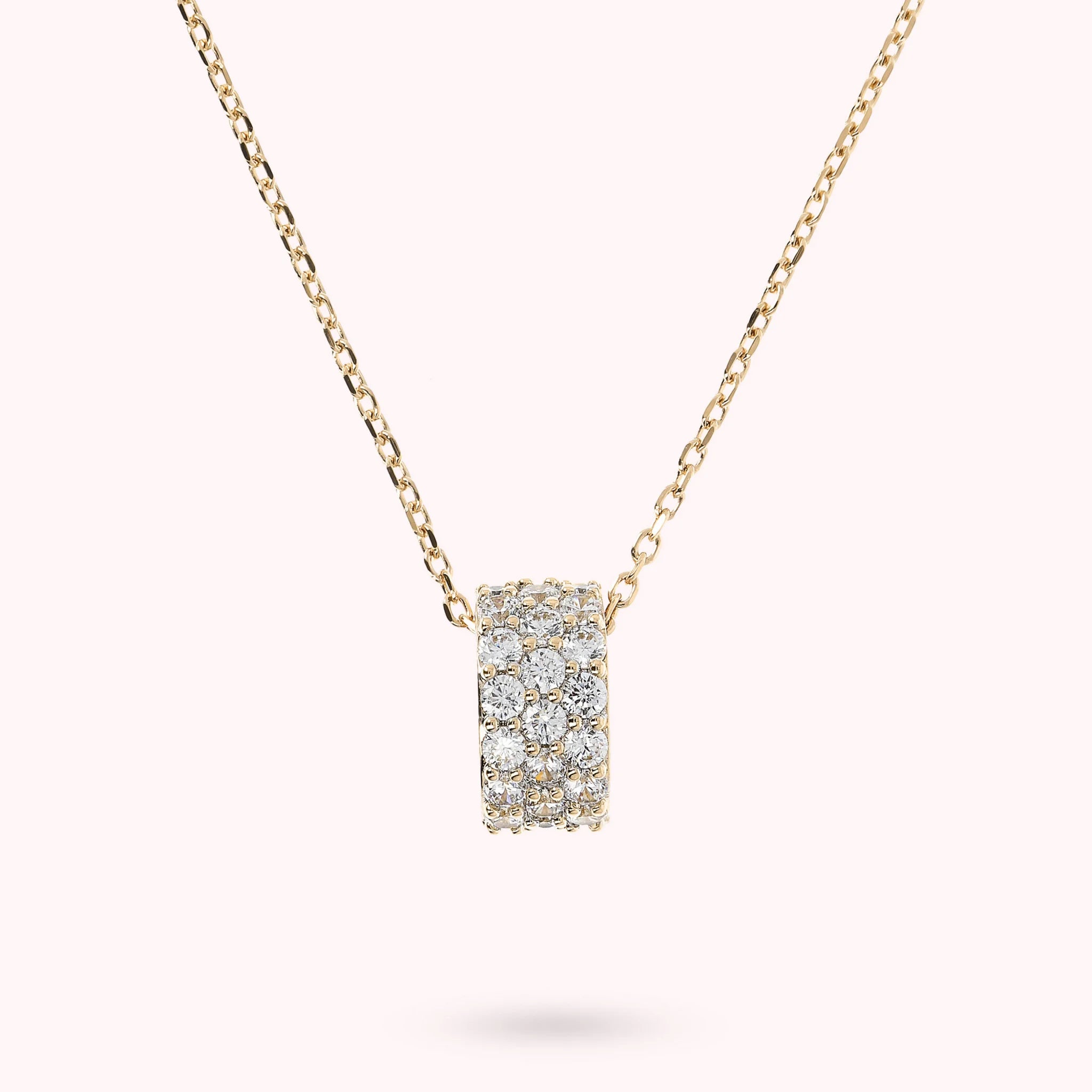 Golden Forzatina Chain Necklace with Pavé Pendant in Black Spinel or Cubic Zirconia