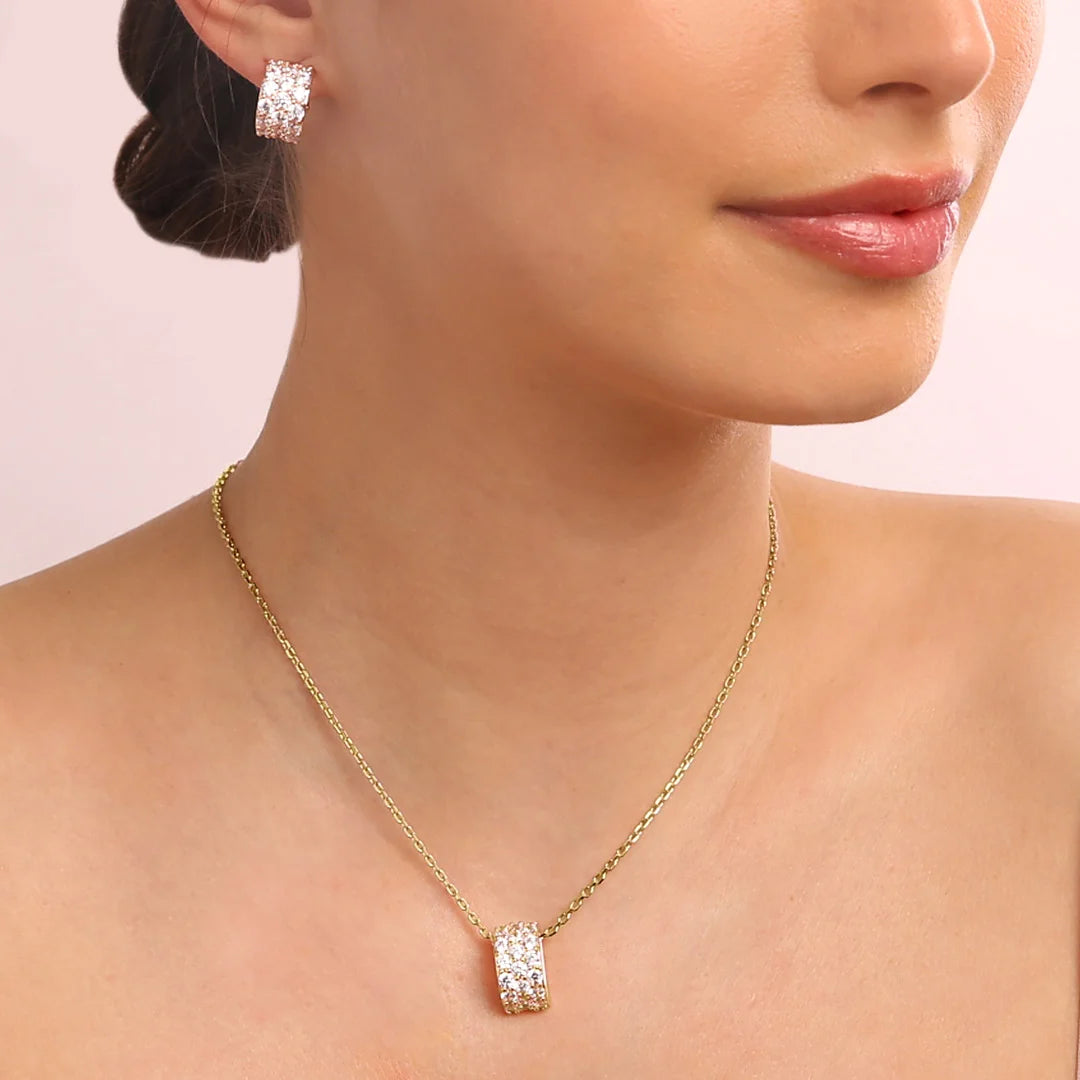 Collana Golden Catena Forzatina con Pendente Pavé in Spinello Nero o Cubic Zirconia
