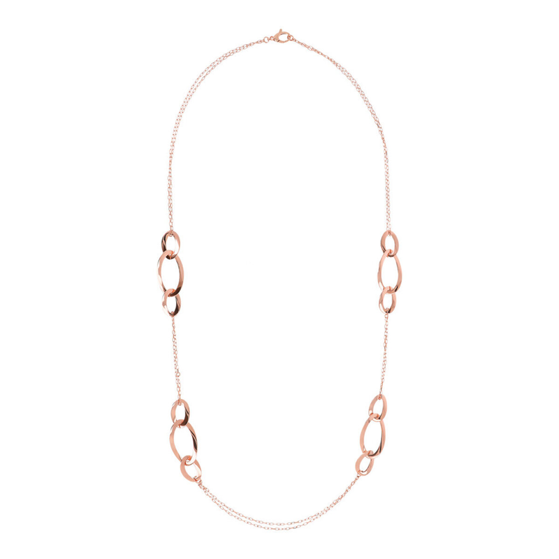 Long Necklace with Golden Rosé Oval Elements Station