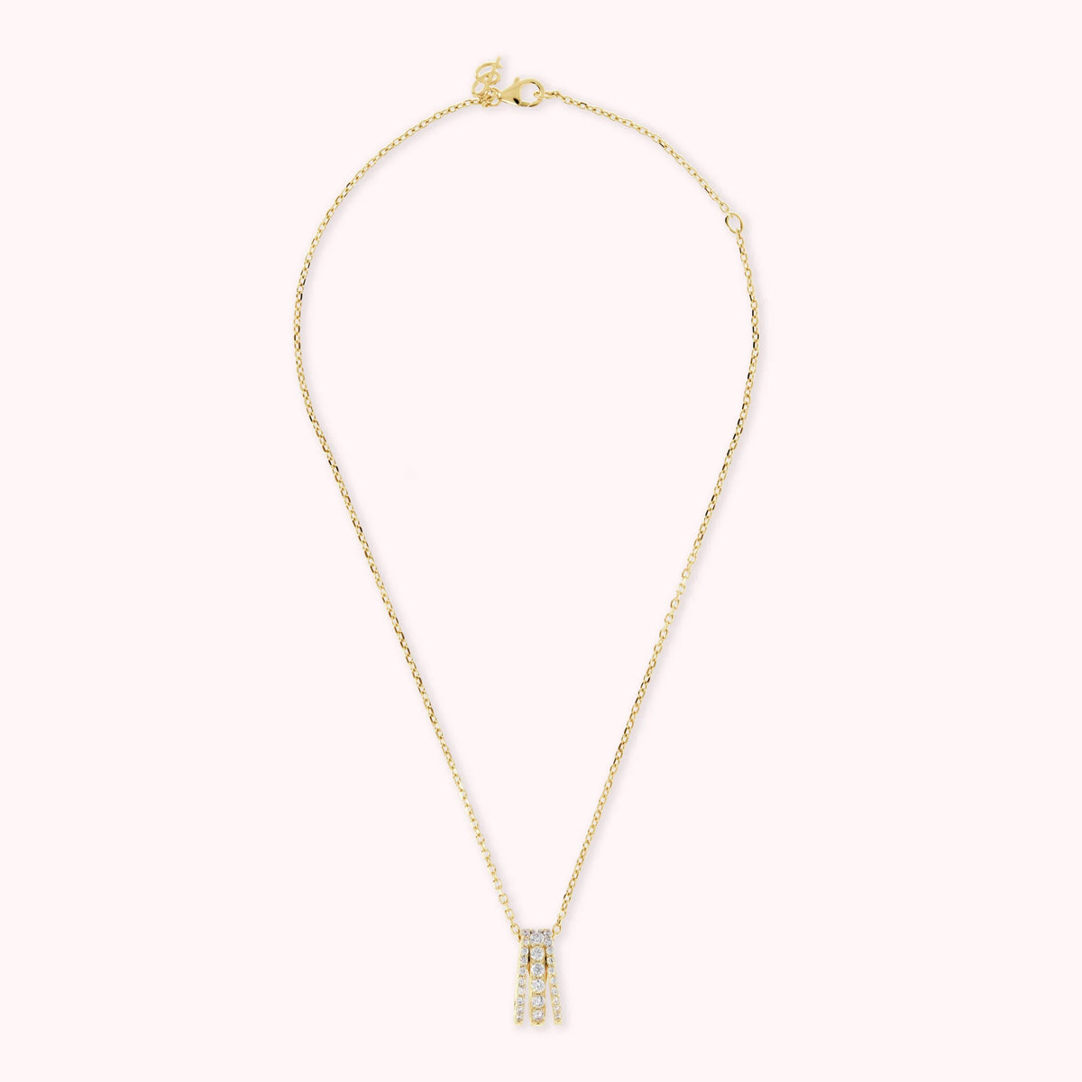 Collana Golden Catena Forzatina con Pendente Pavé Triplo Filo in Cubic Zirconia