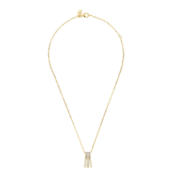 Golden Forzatina Chain Necklace with Triple Strand Pavé Pendant in Cubic Zirconia
