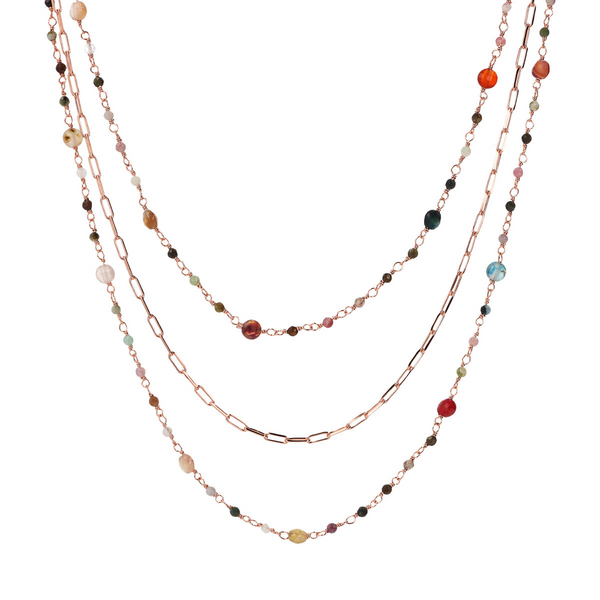 Mehrsträngige Rosenkranz-Halskette mit mehrfarbigem Quarz