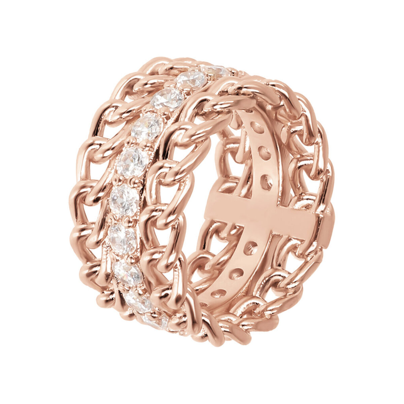 Ring with Curb Chain and Riviera in Cubic Zirconia
