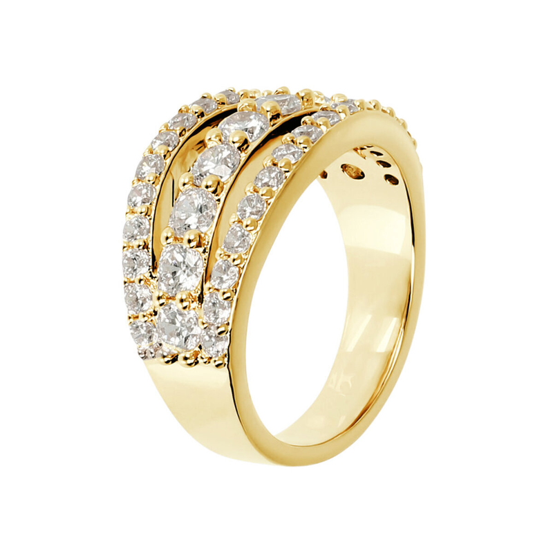 Golden Ring with Triple Pavé in Cubic Zirconia