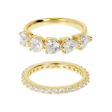 Set of Rings with Golden Cubic Zirconia Hearts