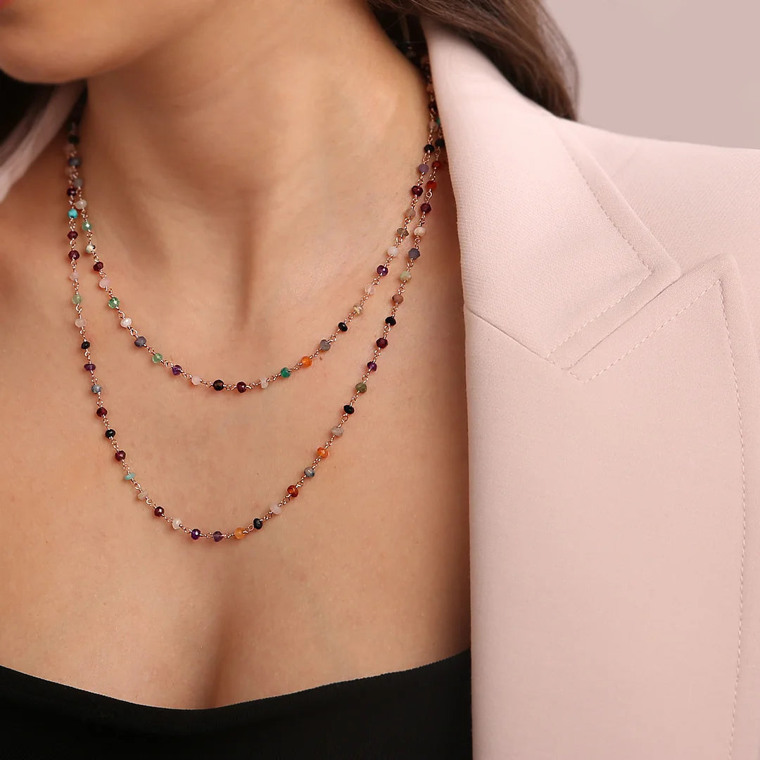 Rosenkranz-Halskette mit mehrfarbigem Quarz