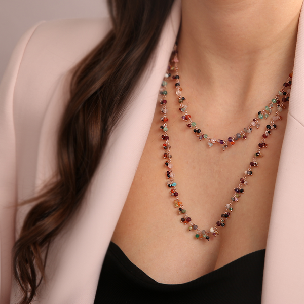 Necklace with Small Multicolored Quartz Pendants