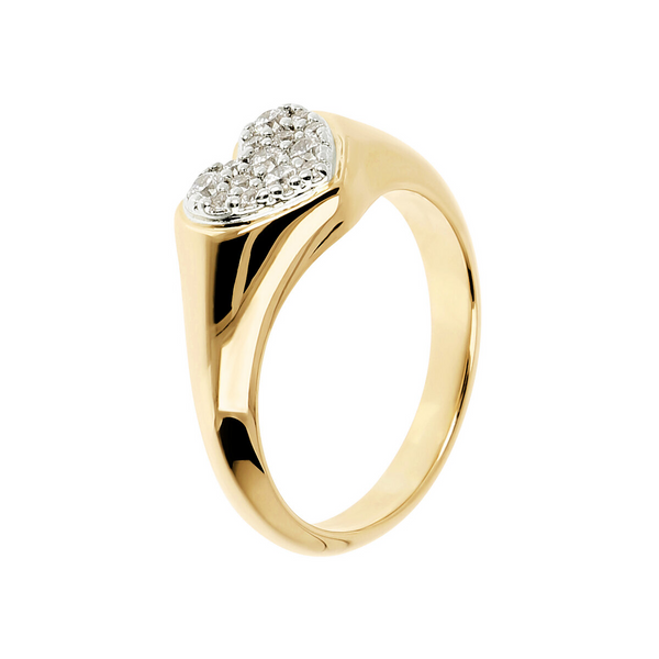 Golden Ring with Pavé Heart in Cubic Zirconia