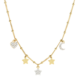 Golden Necklace with Charms and Pavé in Cubic Zirconia