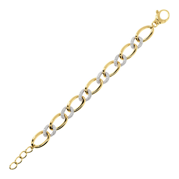 Goldenes Armband mit ovalen Gliedern und Pavé-Elementen aus kubischen Zirkonia