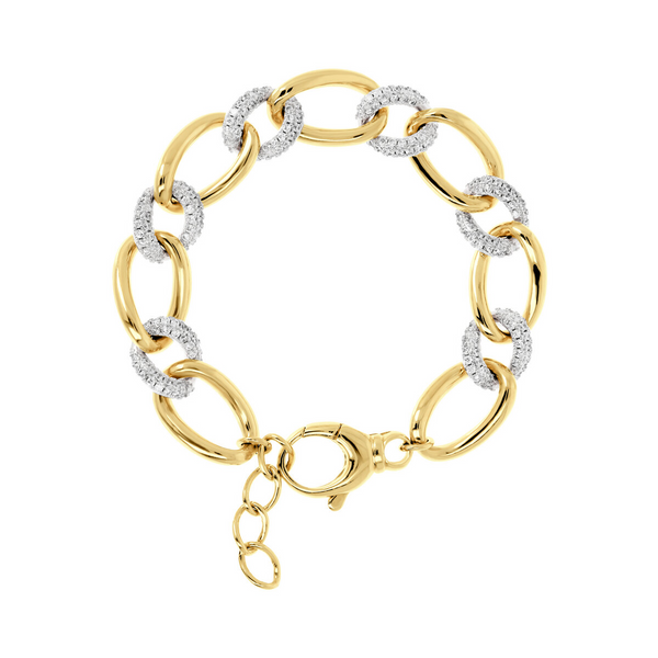Goldenes Armband mit ovalen Gliedern und Pavé-Elementen aus kubischen Zirkonia