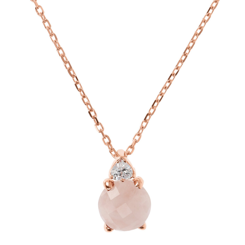 Necklace with Natural Stone Pendant and Cubic Zirconia Heart