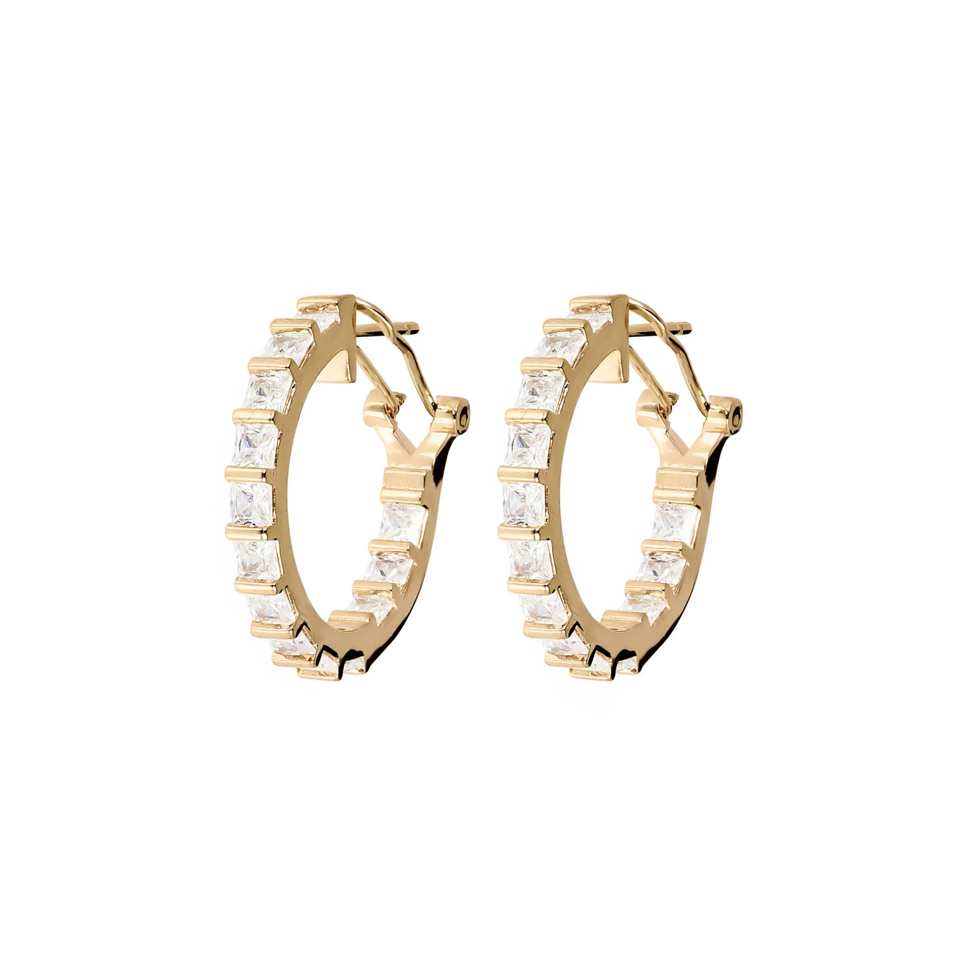 Orecchini a Cerchio Golden con Cubic Zirconia Quadrate