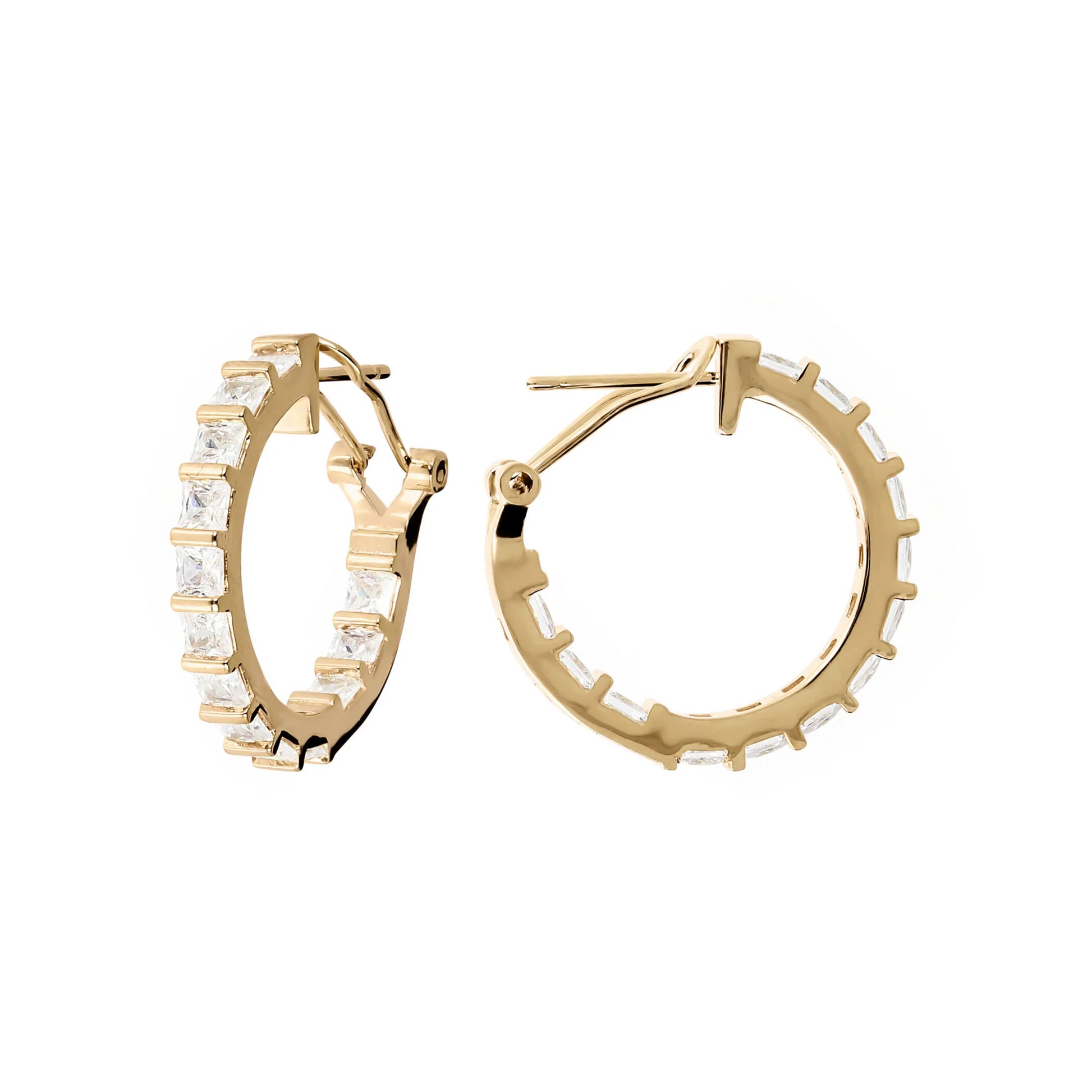 Orecchini a Cerchio Golden con Cubic Zirconia Quadrate
