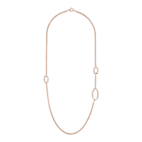 Lange Halskette mit ovalen Pavé-Elementen aus kubischen Zirkonia