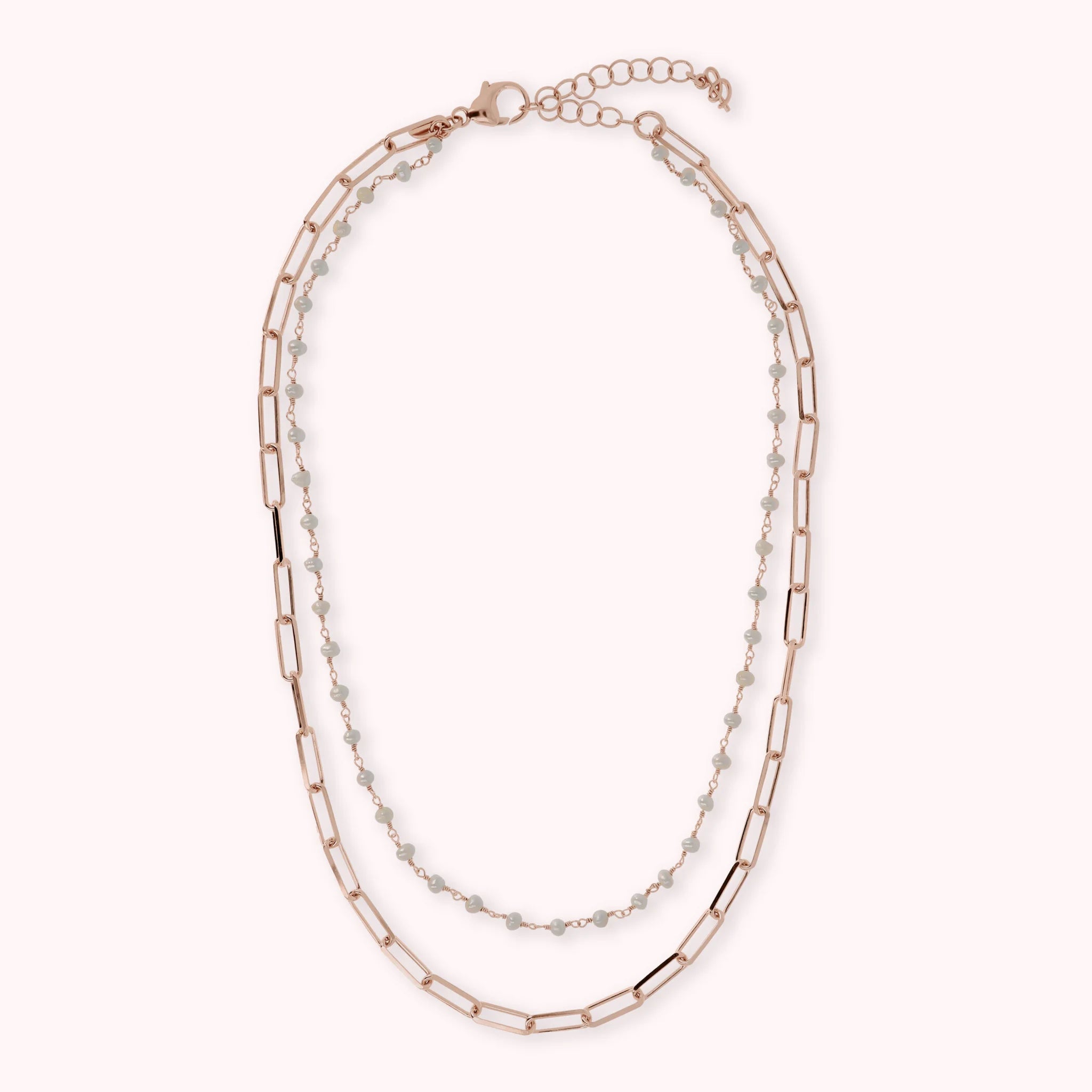 Collana Multifilo Catena Forzatina e Rosario di Perle d'Acqua Dolce Bianche Ø 3.5 mm