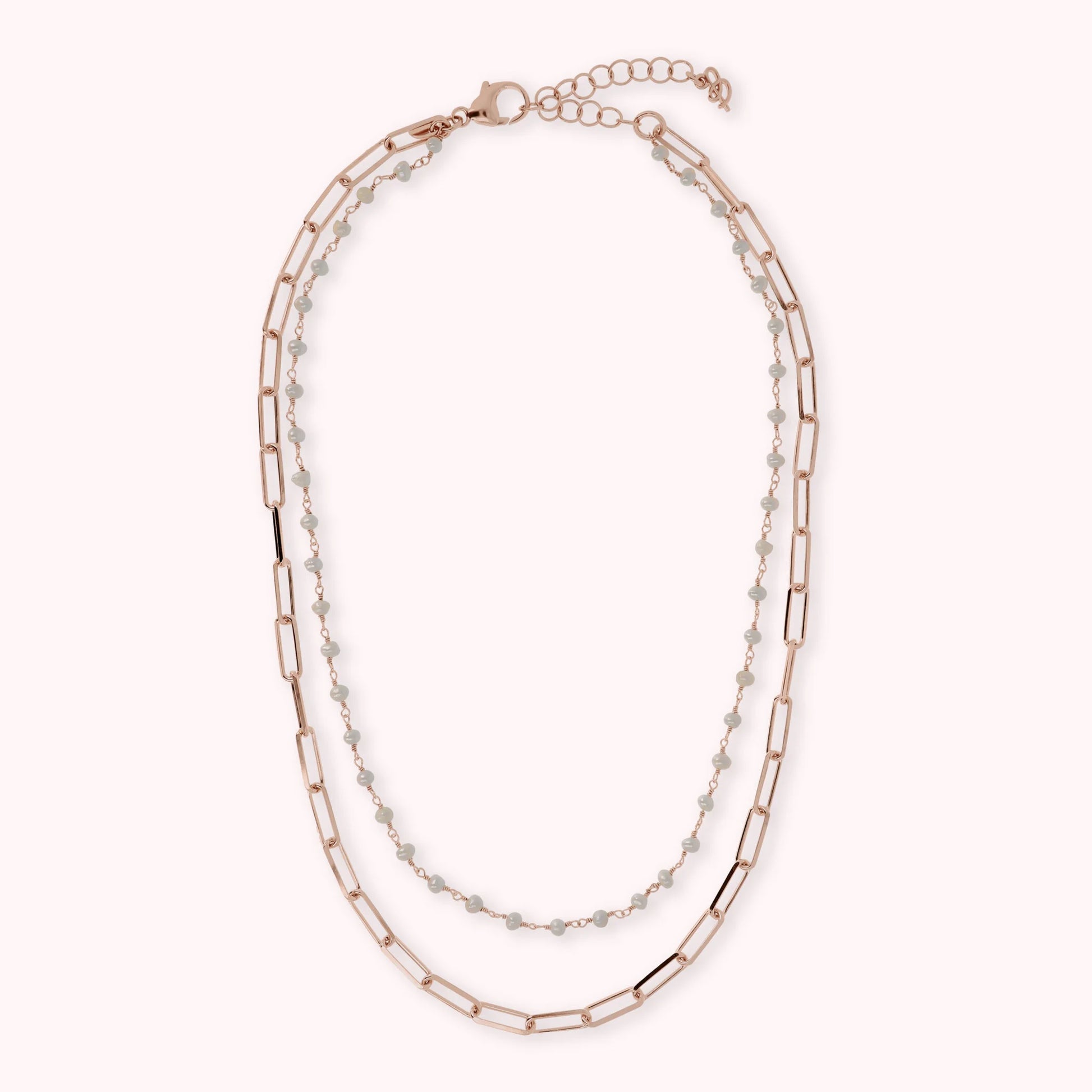 Multi-Strand Necklace with Forzatina Chain and White Freshwater Pearl Rosary Ø 3.5 mm