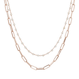 Collier multibrins avec chaîne Forzatina et chapelet de perles d'eau douce blanches Ø 3,5 mm