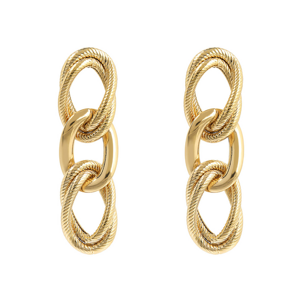 Boucles d'oreilles pendantes en fil doré avec chaîne gourmette cannelée