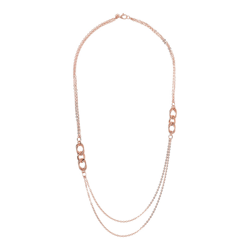 Multi-strand Necklace with Rolo Chain and Grumetta Elements in Golden Rosé