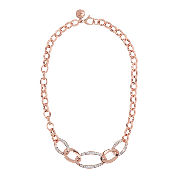Rolo Chain Necklace and Pavé Oval Links in Cubic Zirconia