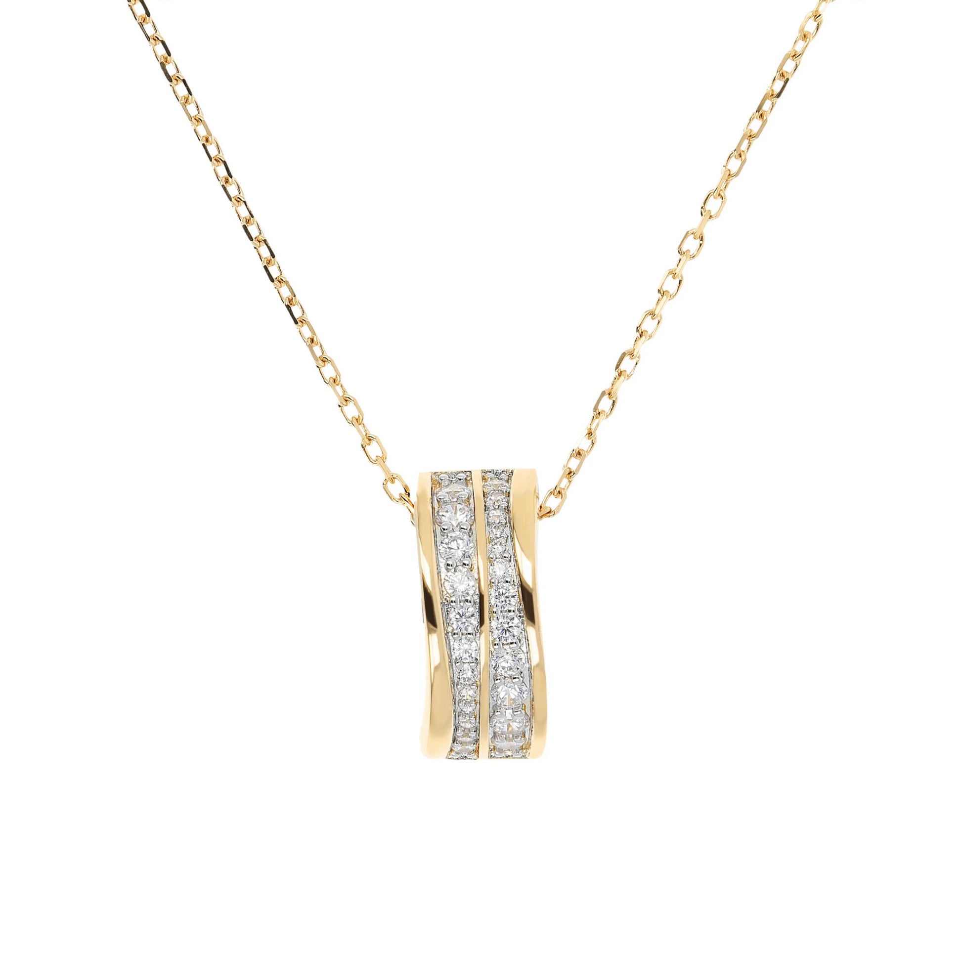 Golden Forzatina Chain Necklace with Double Wave Cubic Zirconia Pendant