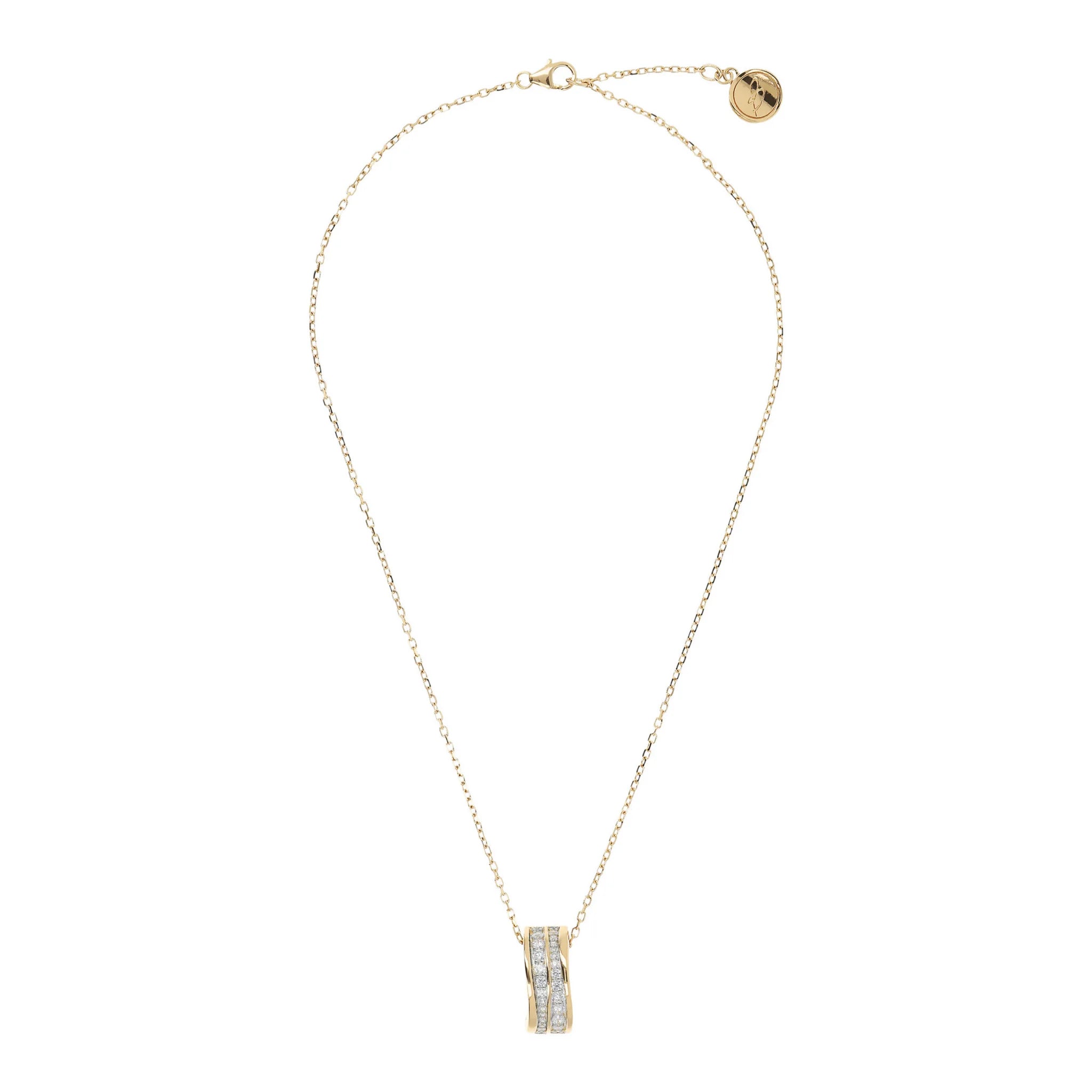 Collier doré chaîne forçat avec pendentif double vague en zircon cubique