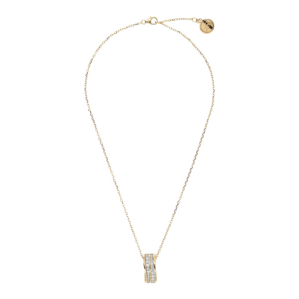 Golden Forzatina Necklace with Double Wave Pendant in Cubic Zirconia
