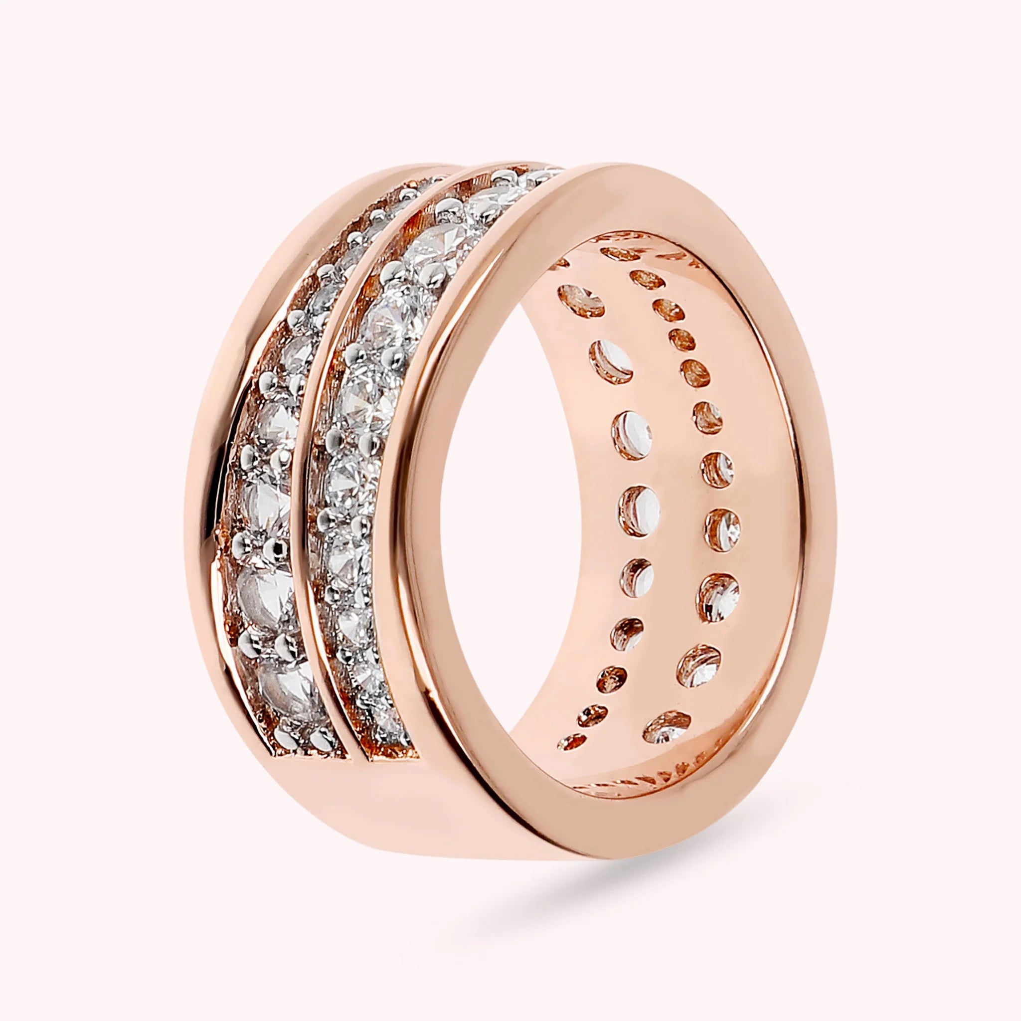 Anello a Fascia con Doppia Onda in Cubic Zirconia