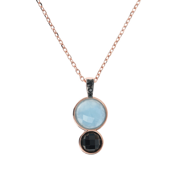Forzatina Chain Necklace with Graduated Pendant in Round Natural Stones and Pavé