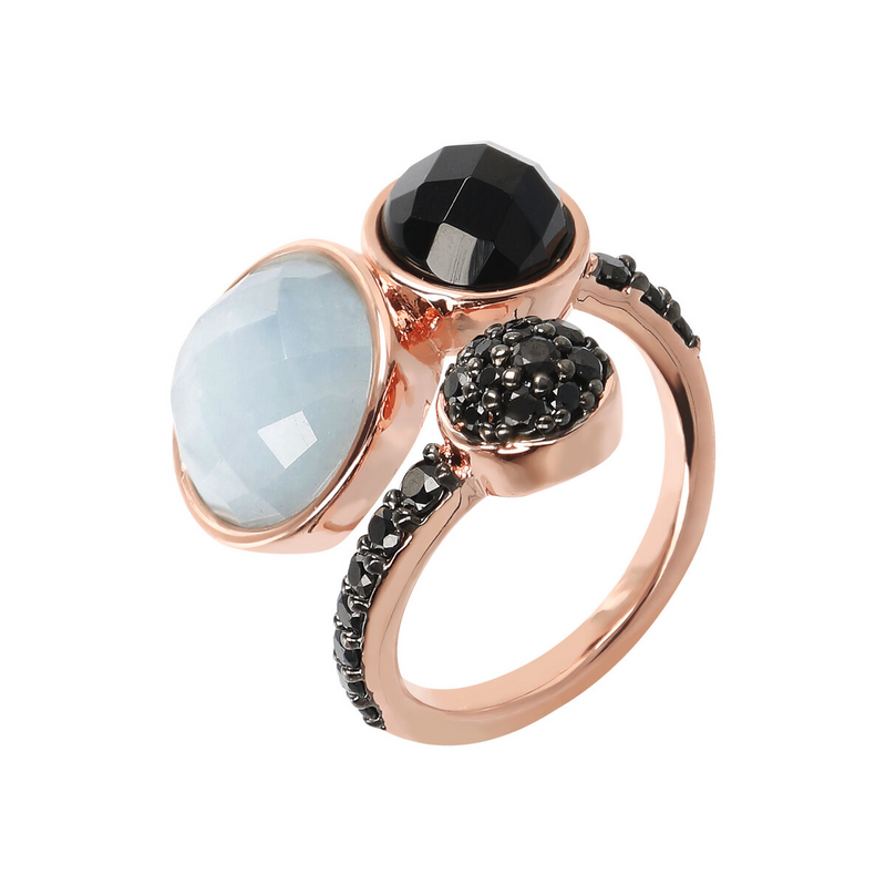 Contrarié Ring with Round Natural Stones and Pavé
