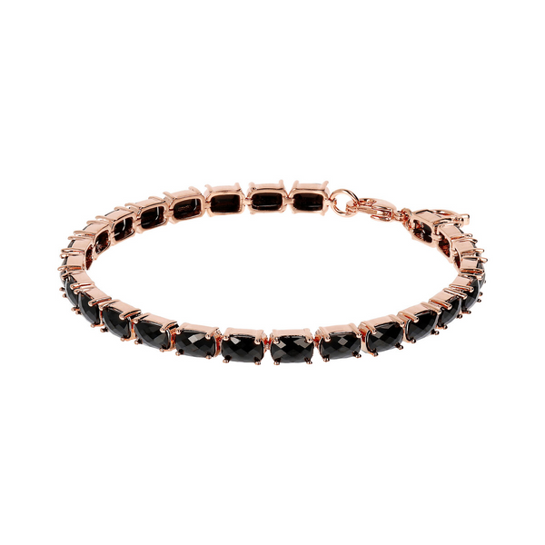 Tennis Bracelet with Black Spinel Oval Natural Stone