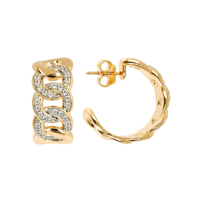 Golden Hoop Earrings with Grumetta Chain and Cubic Zirconia