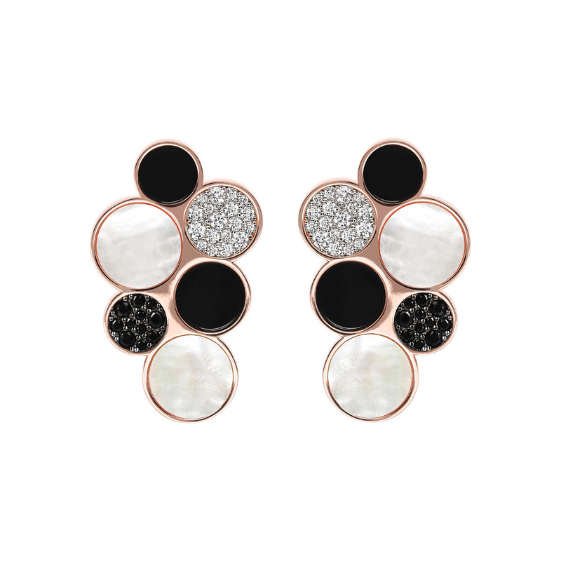 Cluster Earrings in White Mother of Pearl, Black Onyx and Cubic Zirconia