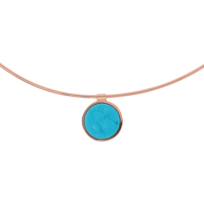 Choker Necklace with Disc Pendant in Flat Natural Stone