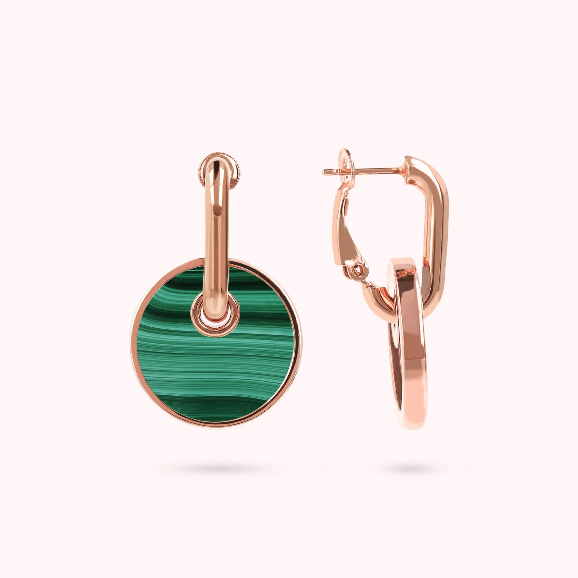 Boucles d'Oreilles avec Pendentif Bouton en Pierre Naturelle Plate
