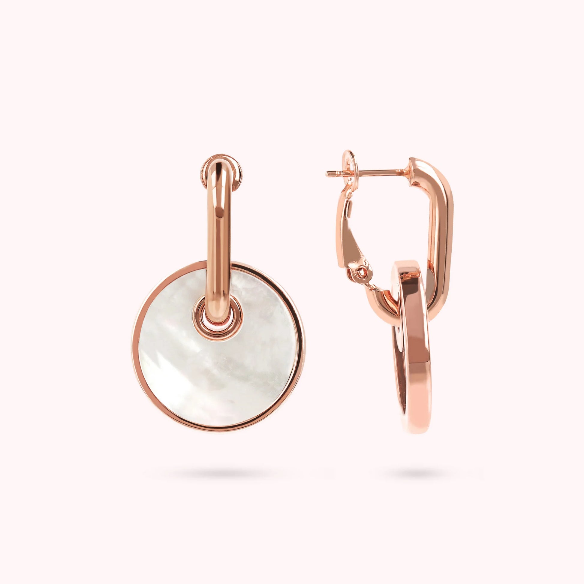 Boucles d'Oreilles avec Pendentif Bouton en Pierre Naturelle Plate