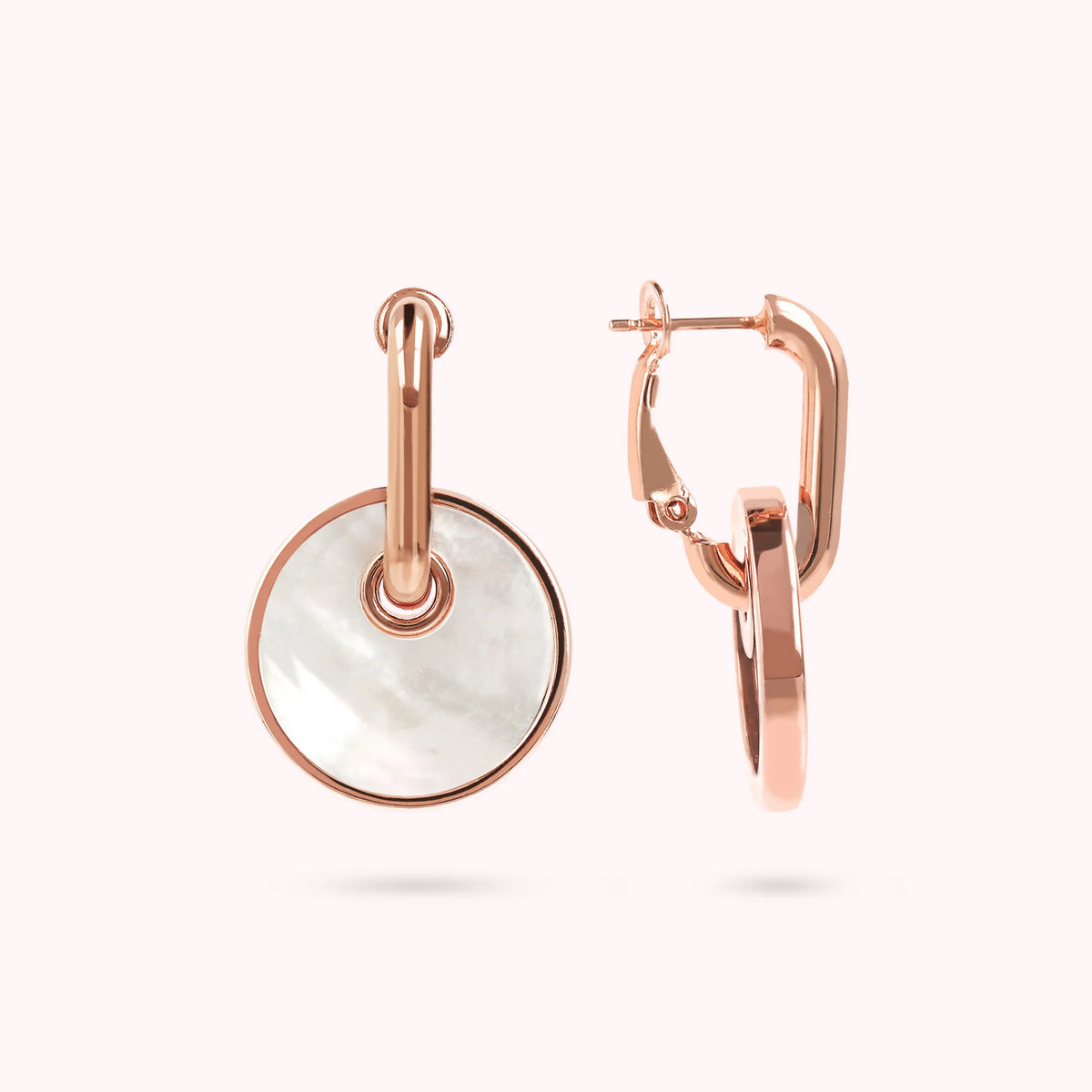 Boucles d'oreilles avec pendentif bouton en pierre naturelle plate