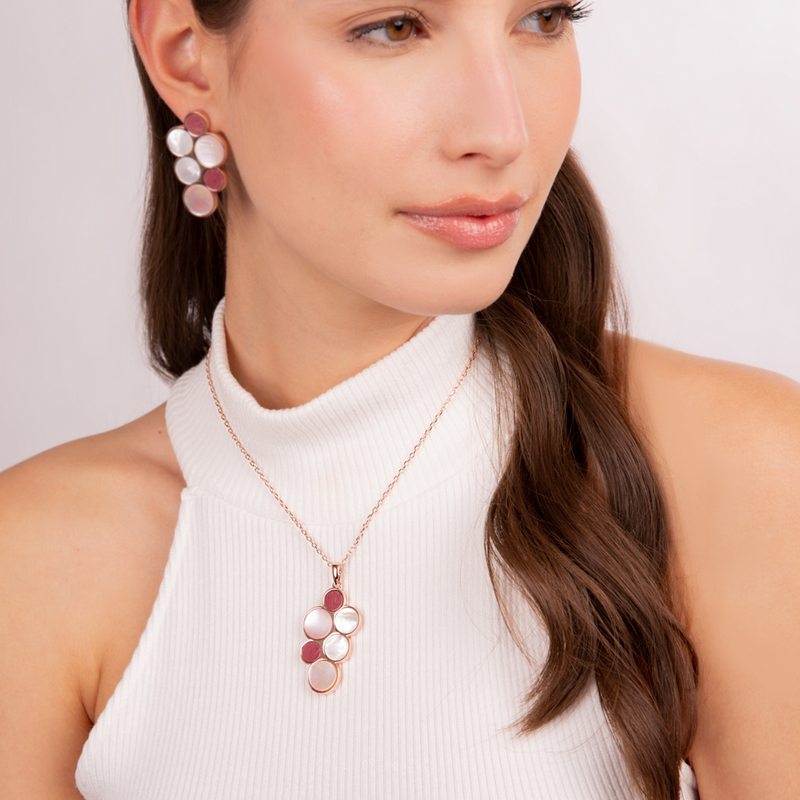Necklace with Mother of Pearl and Red Quartzite Cluster Pendant 