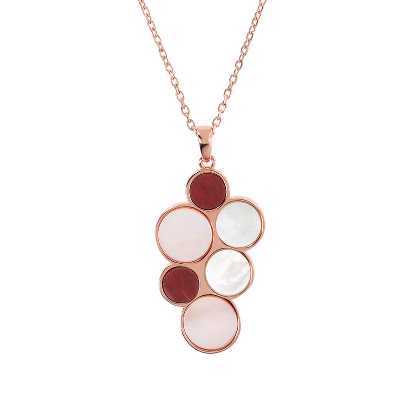 Necklace with Mother of Pearl and Red Quartzite Cluster Pendant 