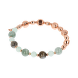 Elastic Bracelet with Natural Stones and Nuggets in Golden Rosé