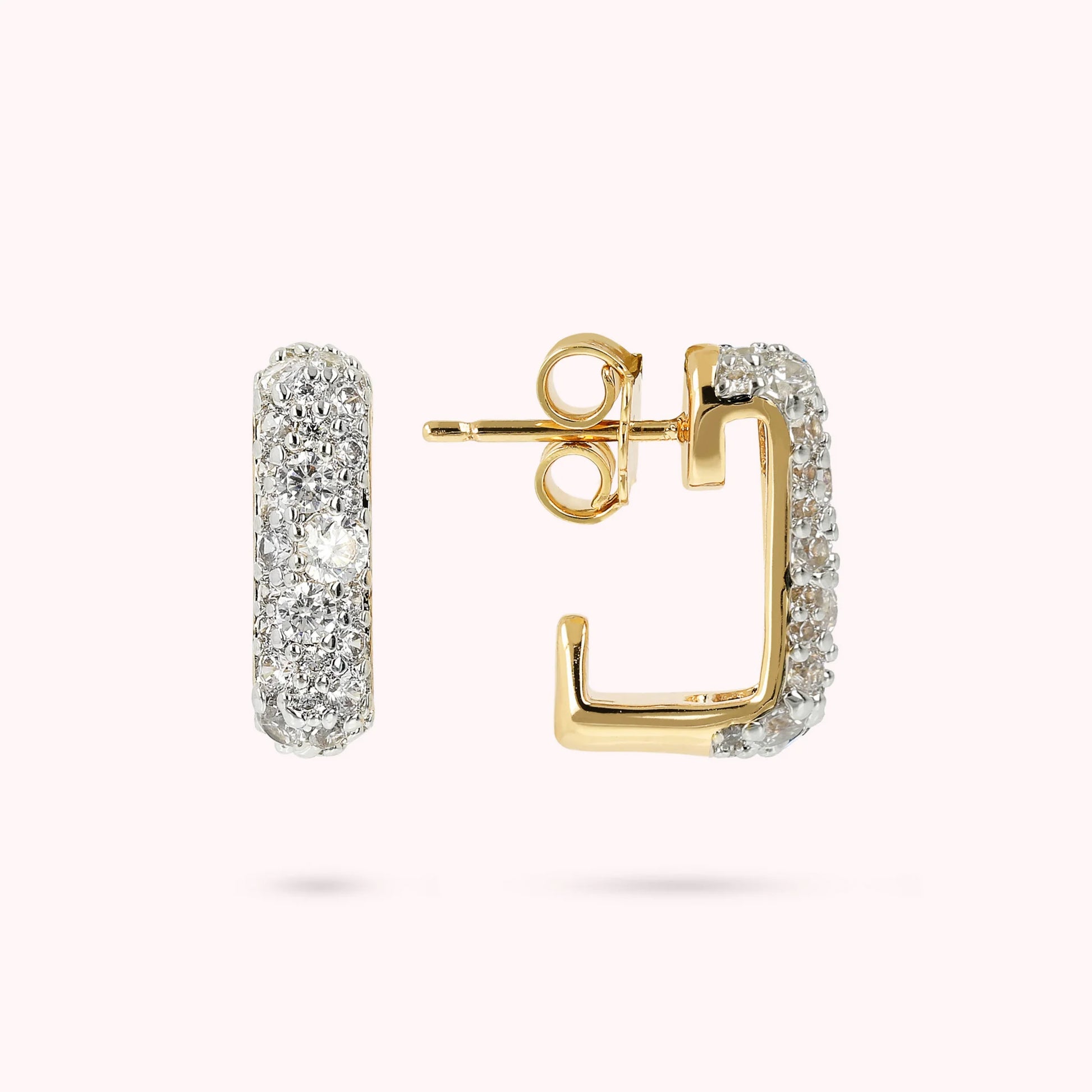 Orecchini a Lobo Golden Quadrati con Pavé in Cubic Zirconia