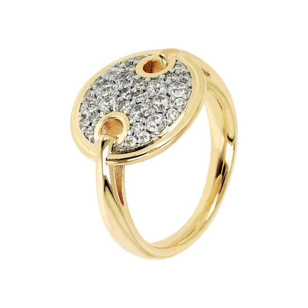 Golden Ring with Round Pavé Element in Cubic Zirconia